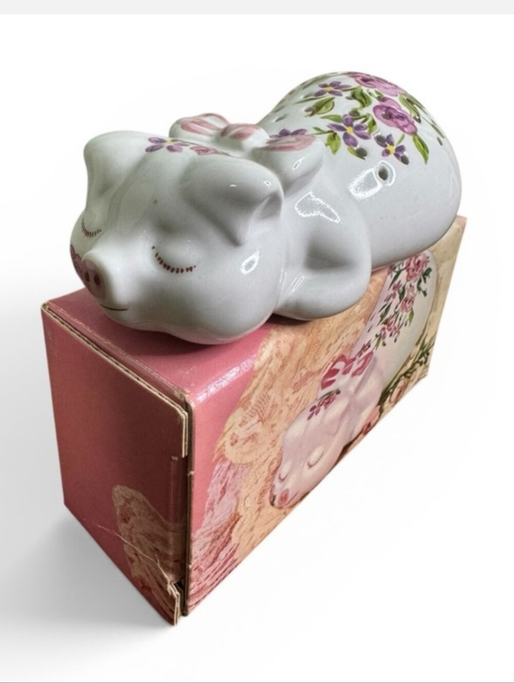VTG 1978 Avon Pampered Piglet Ceramic Pomander Potpourri Holder Box Ceramarte